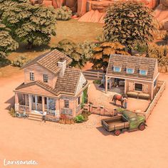 Instagram Sims 4 Small Ranch House, Sims4 Ranch House, Chestnut Ridge Sims 4, Sims 4 Ranch House Layout, The Sims 4 Ranch House, Sims 4 Ranch Build, Sims 4 Horse Ranch House, Sims Horse Ranch, Sims Ranch House