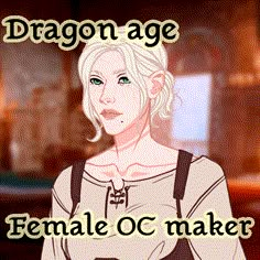 a woman with blonde hair and blue eyes is standing in front of a window that reads dragon age female oc maker