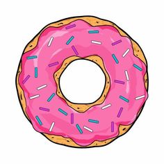 a donut with pink icing and sprinkles is shown on a white background