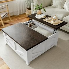 a coffee table with storage underneath it in a living room