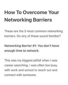 the back cover of a book with instructions on how to overcome your networking barriers