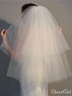 Simple Two Tier Ivory Short Wedding Veils ACC1061-SheerGirl Elbow Length Veil, Ivory Bridal Veil, Commerce International, Wedding Veils Short, Tulle Wedding Veil, Layered Veil, Tulle Veil, Wedding Bridal Veils, Bridal Veils