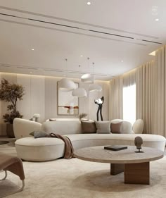 a living room filled with lots of white furniture