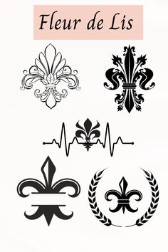 the fleur de lis logo is shown in black and white, with different designs