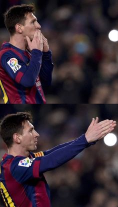 two pictures of a soccer player with his hands together, and the other side is holding his face to his mouth