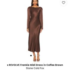 Worn Once For Engagement! So Pretty On! Size Small From Revolve Midi Dress Satin, Stone Cold Fox Dress, Brown Long Sleeve Dress, Coffee Brown Color, Stone Cold Fox, Brown Long Sleeve, Flare Sleeves, Stone Cold, Dress Satin