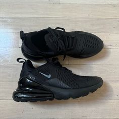 Received Them As A Gift. Size Y 5.5. Worn Once, Excellent Condition. Like New. Shoes Nike Air, Nike Air Max 270, Air Max 270, Triple Black, Black Running Shoes, Shoes Color, Kids Nike, Shoes Nike, Black Nikes