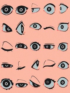 an image of different types of eyes on a pink background with black and white lines