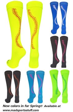 six pairs of softball socks with neon colors for spring available at www nappersstufff com