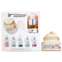 This skincare gift set lets you customize it to your personal skin goals! Choose from five different serums that address specific skin concerns like dark spots, fine lines, large pores and acne. Pair your serum of choice with a full size of our best-selling Confidence in a Cream Anti-Aging Hydrating Moisturizer. What already comes in the kit: Confidence in a Cream Anti-Aging Hydrating Moisturizer (Full Size 60 ml): Provides continuous 48HR hydration while reducing the appearance of signs of agin Glycolic Acid Serum, Serum Skincare, Skincare Kit, Skin Goals, Dark Spots On Face, Smaller Pores, Salicylic Acid Acne, Acne Serum, Hydrating Moisturizer