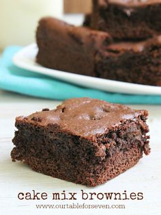 chocolate cake mix brownies on a plate