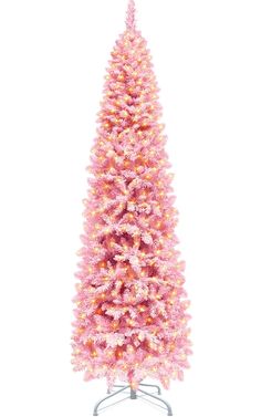 a pink artificial christmas tree on a stand