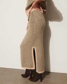 Elastic waistband Length from Highest Point to Hem: 37” Straight silhouette with side slits Jacquard Knit Chevron Knit Pattern Wool Blend Knit Chevron, Alpine Green, Night Tops, Jacquard Knit, Tops Fall, Knit Pattern, Green Skirt, Knit Patterns, Sweater Skirt