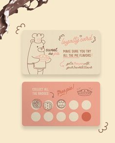 Brand Identity for Sweet as Pie Cute Baking Logo Ideas, Cookies Business Card Design, Pie Menu Design, Cute Menu Ideas Design, Loyalty Cards Design, Bakery Visual Identity, Menu Design Inspiration Creative, Bakery Card Design, Pie Logo Design