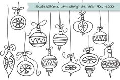 hand drawn christmas ornaments hanging from strings