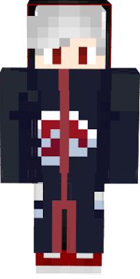 an image of a pixel art character in black and white clothes with red stripes on his chest