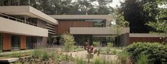 an artist's rendering of a house in the woods with trees and bushes surrounding it