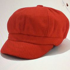 Stunning Scarlet Red Octagonal Newsboy Casual Hat. Pretty Sun Protection. Nice Lightweight Polyester Material. Adorable And Stylish. Casual Adjustable Solid Color Beret, Casual Adjustable Beret, Red Flat Cap Beret For Fall, Adjustable Red Winter Beret, Red Adjustable Winter Beret, Casual Red Hat With Short Brim, Red Casual Baseball Cap For Winter, Trendy Red Fall Hat, Casual Red Flat Cap