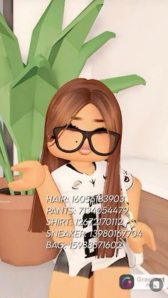 an animated girl with glasses holding a potted plant