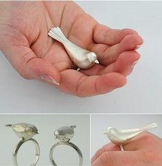 Ring by Miranda Chambers - love this like holding a delicate dream in the palm of your hand Birdie Ring, Bird Ring, Hand Rings, Modern Jewellery, Wax Carving, Bird Motif, Hand Ring, Jewellery Uk