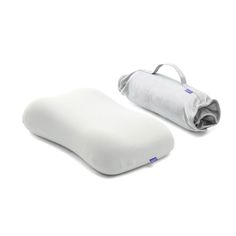 the back pillow is next to an inflatable pillow on a white background,