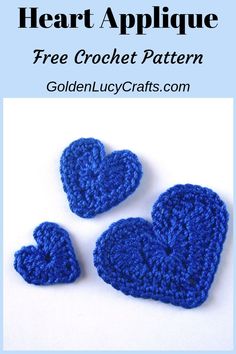 crochet heart applique pattern with text overlay that says, free crochet pattern