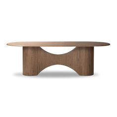 an oval wooden table with curved legs and a circular top, on a white background