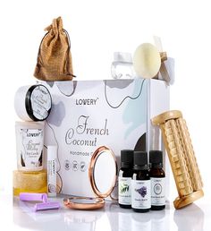 Bath Gift Set, 20pc French Coconut Aromatherapy Spa Gift Basket for Women & Men, Self Care Package Spa Kit, Handmade Gift Box, Body Oils, Organic Lip Balm, Bath Bomb, Spa Gifts for Christmas, Birthday | LUXURIOUS COCONUT FRAGRANCE - The natural relaxing scent of Lovery's French Coconut Bath Set creates luxurious aromatherapy that promotes holistic wellness. It offers a soothing fragrance that indulges your mind, body, & soul | 1-800-Flowers Gifts Delivery Uniquemade Body Care Gift, 20Pc French C Men Self Care, Gift Basket For Women, Toning Cream, Self Care Package, Coconut Bath, Bath Kit, Loofah Soap, Gift Baskets For Women, Home Spa Treatments