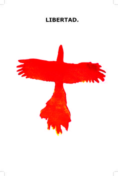 a red bird flying in the sky with words above it that read liberad