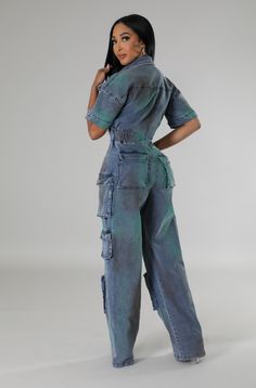 Non-stretch jumpsuitDenimCollarShort sleeveButton closurePocketsWide-legInseam is 32 inches69% Cotton29% Polyester2% SpandexHand wash coldModel is wearing a smallMODEL STATSHeight: 5.5"Bust:32" / Waist:26" / Hips:41" Chic High-waist Denim Jumpsuit With Button Closure, Chic Non-stretch Medium Wash Denim Jumpsuit, Non-stretch High Waist Denim Jumpsuit In Denim Blue, Living In Jamaica, Fitted High-rise Denim Jumpsuit With Button Closure, Medium Wash Button-up Denim Jumpsuit With Pockets, Daphne Dress, Strapless Corset, Baddie Tips