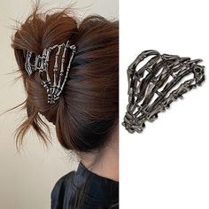 AIUPUOC Black Hair Clip with Skeleton Skull Design for Women's Hair Styling, Medium Metal Hair Claw Clips, Halloween Hair Accessories, 1 Count Halloween Hair Accessories, Dunner Wordend Haar, Gothic Hairstyles, Halloween Accessories Hair, Hair Grips, Hair Accessories Collection, Hair Claw Clips, Metal Hair Clips, Claw Hair Clips