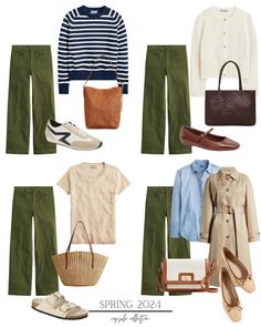 Green Pants Outfit Spring, Green Trousers Outfit, Olive Pants Outfit, Olive Green Pants Outfit, Khakis Outfit, Green Pants Outfit, Capsule Wardrobe Casual, Olive Pants, Khaki Trousers