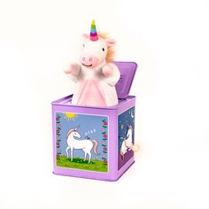 Unicorn Jack In The Box, Toys,  Unicorn Feed and Supply Jack Rabbit, Puppy Play, Jack In The Box, Unicorn Plush, Twinkle Twinkle Little Star, Tin Toys, Classic Toys, Toy Boxes, Imaginative Play