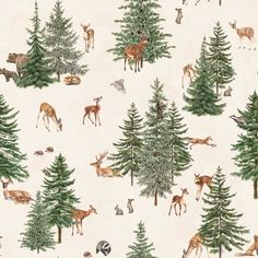 an animal themed wallpaper with trees and deers on white paper, which is also available in various sizes