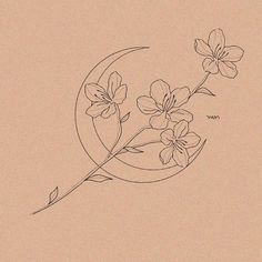 a drawing of some flowers on a beige background with the letter c in it's center