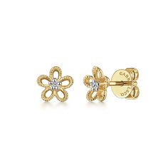 14K Yellow Gold Diamond Floral Stud Earrings Contemporary Earrings, Floral Studs, Indian Jewelry, Shop Earrings, Gold Diamond, Yellow Gold, Stud Earrings, Yellow, Floral