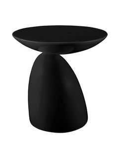 a black table with an oval top on it's pedestal, against a white background