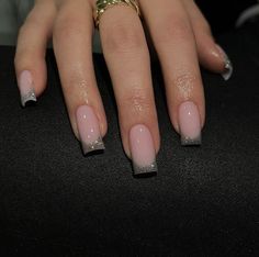 French With Sparkle Nails, Apres Gel X Nails Square, Sparkling French Tip Nails, Silver Sparkle French Tip Nails, French Nails Sparkle, Sparkling French Nails, French Tip With Sparkle, Sparkle French Nails, Birthday Nails Classy