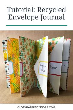 an open book with the title how to make a recycled envelope journal