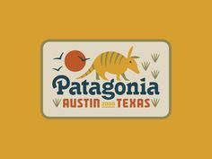 the patagonia logo with an armadion on it's back and orange background