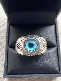 Sterling silver blue eye ring Evil eyes are ancient amulets said to give protective power filtering out negative energy Solid sterling silver heavy 8.5g ring Ring face measures: 14.2mm wide Brand new Blue Eye Ring, Opal Solitaire Ring, Evil Eyes, Fire Opal Ring, Evil Eye Ring, Blue Eye, Eye Ring, Lovely Ring, Ring Ring