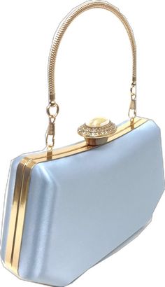 Rectangular Satin Evening Bag For Party, Rectangular Satin Wedding Bag, Light Blue Rectangular Bag For Formal Occasions, Elegant Light Blue Party Bags, Elegant Light Blue Evening Clutch, Elegant Light Blue Bags For Party, Elegant Blue Bag With Pearl Handle, Blue Party Bag With Pearl Handle, Elegant Light Blue Clutch For Evening