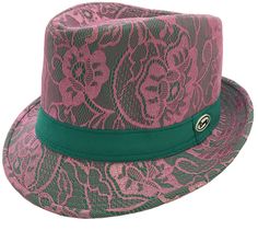 Pink and Green Lacey, Fedora. One Size fits most. Green Fedora Hat, Pink Fedora, Aka Apparel, Alpha Kappa Alpha Paraphernalia, Alpha Kappa Alpha Sorority Paraphernalia, Aka Sorority Gifts, Hats Fedora, Lace Clothing, Lace Hat