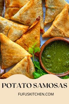 potato samosas with pesto sauce on the side