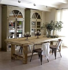 the dining room table is made from wood