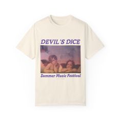 A Devil's Dice, Angel's Eyes Music Festival inspired T-shirt that exudes a lover's vibe. Made with Comfort Colors for a Cruel Summer feel. Perfect for music festival-goers and lovers of unique designs. Ideal for summer events and casual outings. Product features - Available in sizes S to 4XL - Double-needle stitching for durability - Garment-dyed fabric for soft color and texture - Made with 100% US cotton for long-lasting comfort - Relaxed fit for versatile styling Care instructions - Machine wash: cold (max 30C or 90F) - Do not bleach - Tumble dry: low heat - Iron, steam or dry: low heat - Do not dryclean Summer Music Festivals, Festival Inspiration, Angel Eyes, Summer Events, Summer Feeling, Dye T Shirt, Soft Colors, Music Festival, Comfort Colors