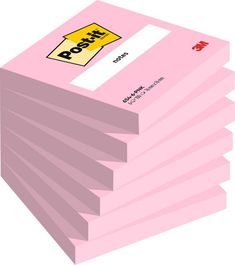 a stack of pink post - it notes sitting on top of each other in front of a white background