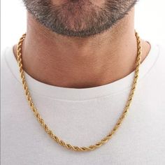 Brand New 18k Gold Men's Braided Rope Chain Necklace Details: Length 22" Width 6mm Genuine 18k Gold Plated Sterling Silver Retail Price $295 Buy With Confidence From A Trusted Seller With A 99%+ Feedback Rating! A0190 (Id-202) Men’s Gold Chain, Neck Chain For Men, Chains Design, Mens Gold Chain Necklace, Gold Neck Chain, Wolf Pendant Necklace, Leather Cord Bracelets, Pendant Necklace Simple, Surfer Necklace