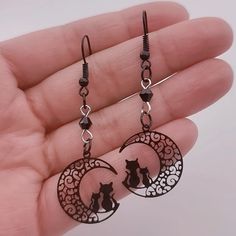 This Is A Brand New Pair Of Earrings. Black Cat With Crescent Moon. Great For Halloween Theme. Made Of Zinc Alloy. Price Firm. Black Metal Moon Shaped Jewelry, Black Metal Moon-shaped Jewelry, Elegant Black Moon-shaped Earrings, Black Moon-shaped Earrings For Gift, Black Moon Shaped Earrings For Gift, Black Moon-shaped Pierced Earrings, Black Moon Shaped Pierced Earrings, Black Crescent Moon, Black Cat Jewelry