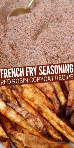 french fry seasoning red robin copycat recipe on white plate with text overlay